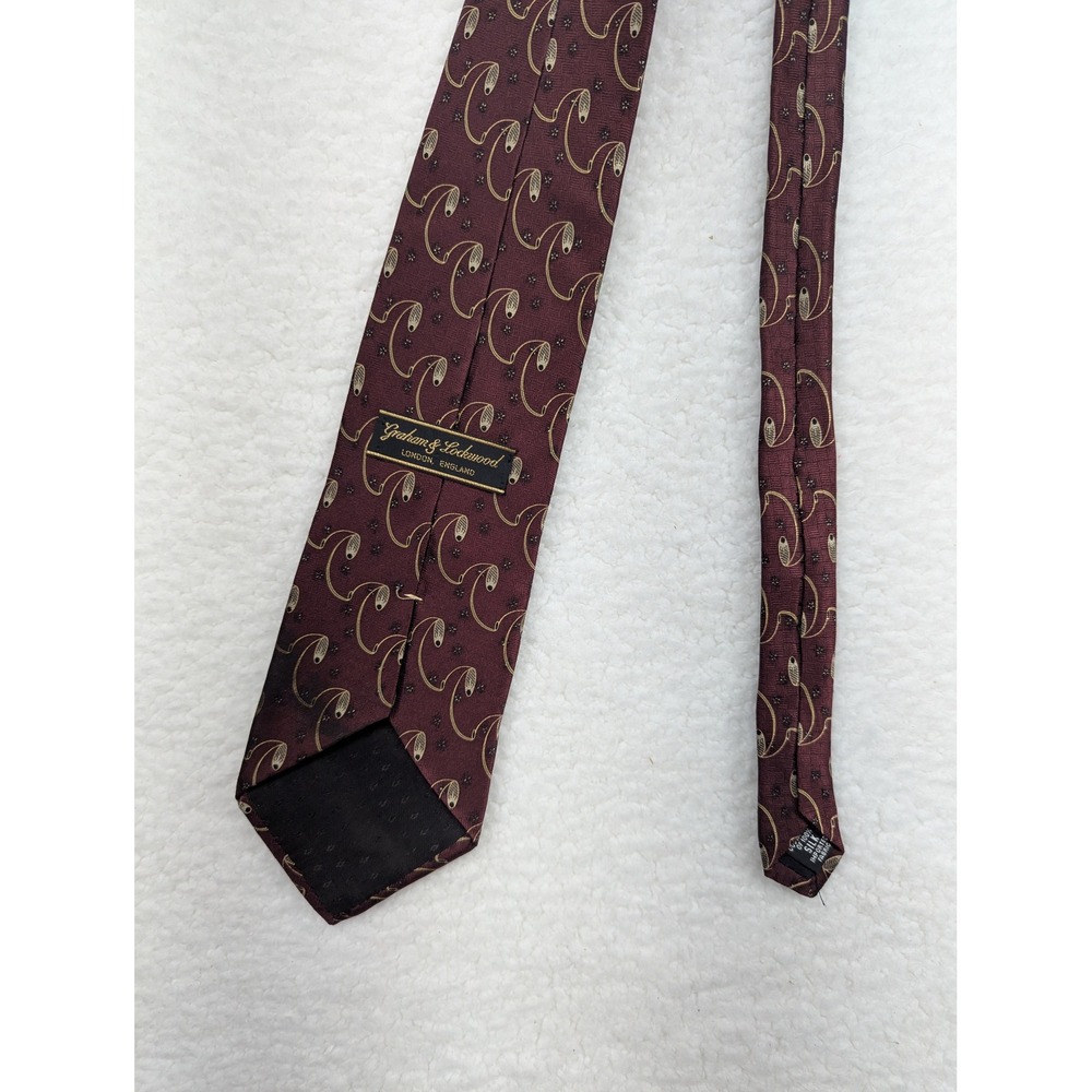 Graham & Richmond London England Silk Necktie Burgundy Paisley Patterned